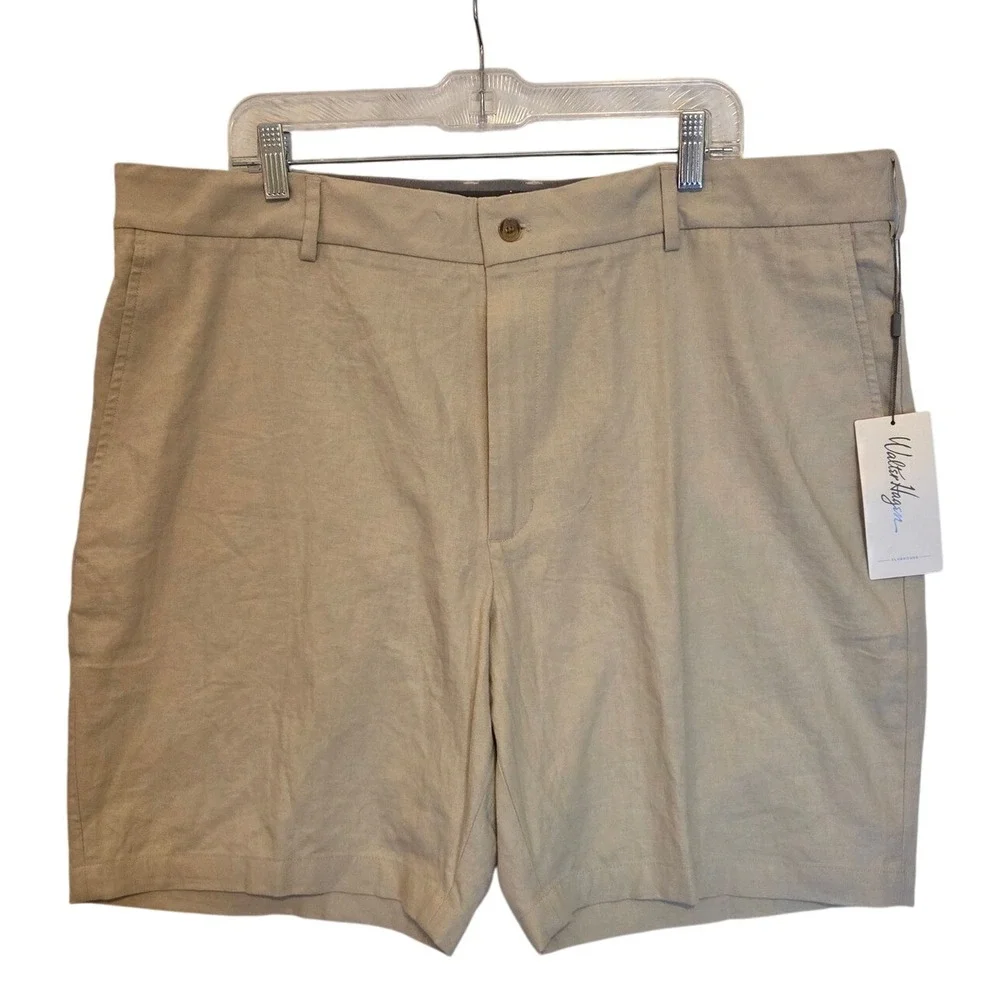 Walter Hagen Mens 42 Khaki‎ Linen Flat Front 9 Inch Inseam Clubhouse Shorts NWT